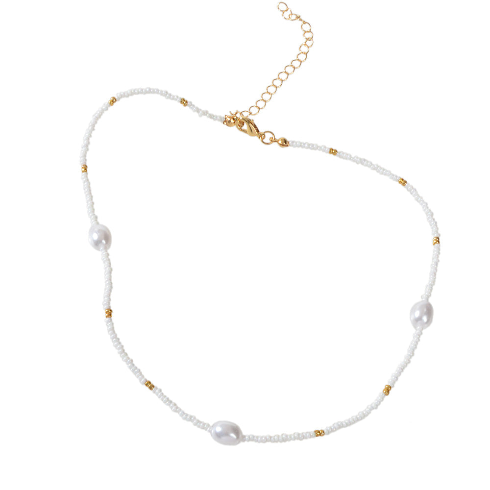 Bohemian Jewellery Handmade White Black Beads Pearl Short Choker Ethnic Necklace-3