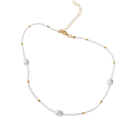 Bohemian Jewellery Handmade White Black Beads Pearl Short Choker Ethnic Necklace-3