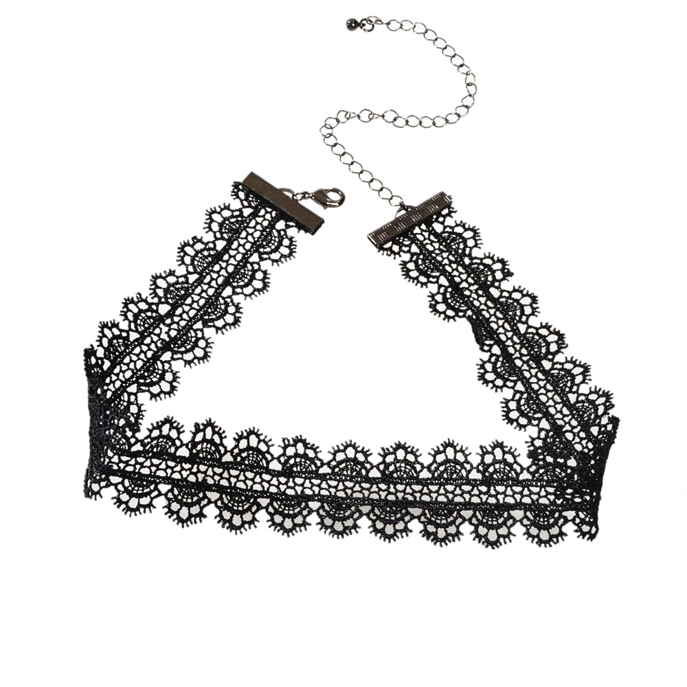 Black Lace Flower Pattern Short Gothic 90s Tattoo Choker Retro Necklace Collar-4