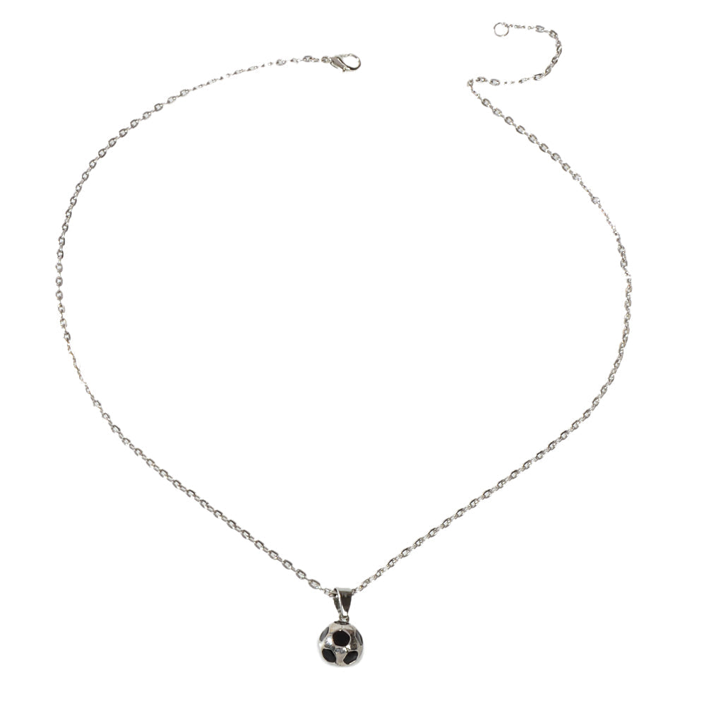 Silver Chain Black Enamel Football Pendant Necklace Soccer Ball Charm Collar-4