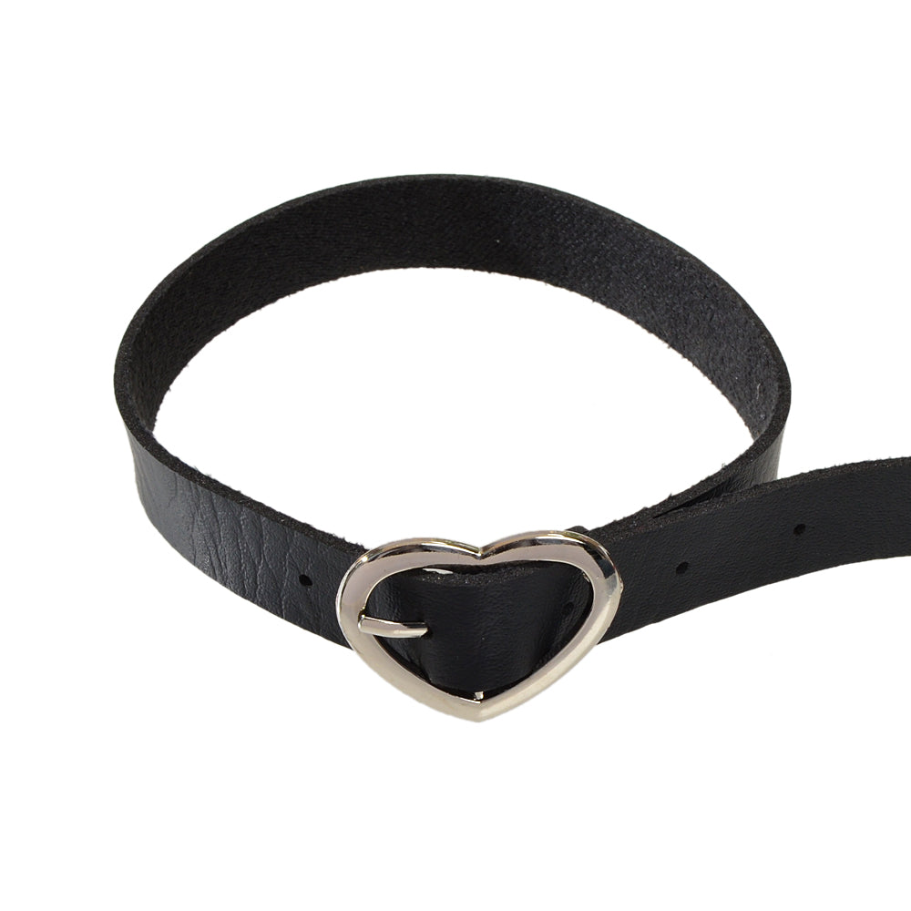 90s Heart Decor Black Leather Belt Design Tattoo Choker Necklace Grunge Collar-3