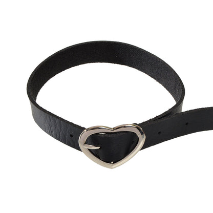 90s Heart Decor Black Leather Belt Design Tattoo Choker Necklace Grunge Collar-3