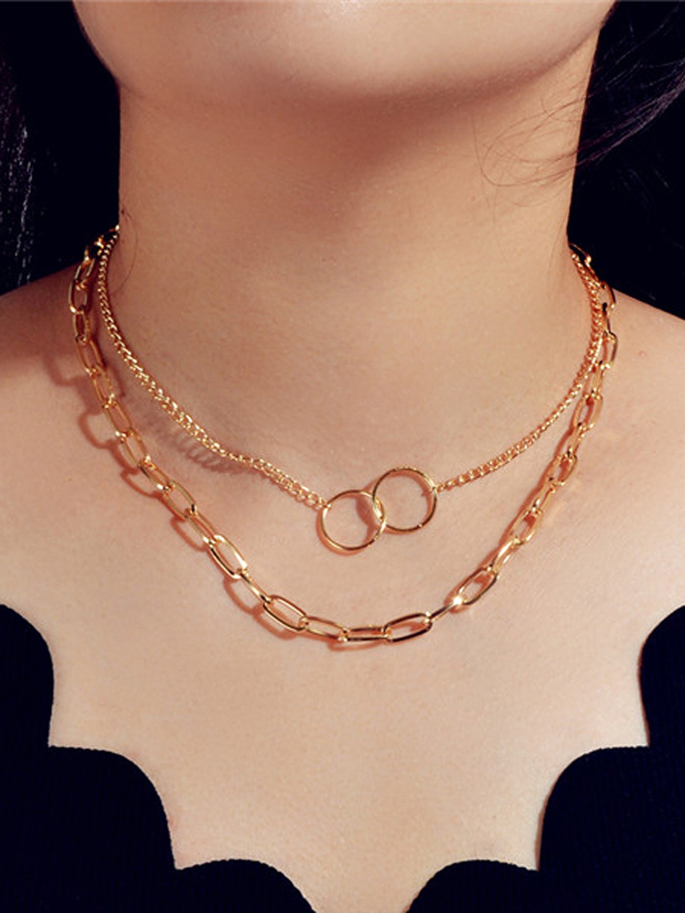 Punk Style 2 pcs Gold Chain Circle Pendant Necklace Wholesale Price Accessories-4