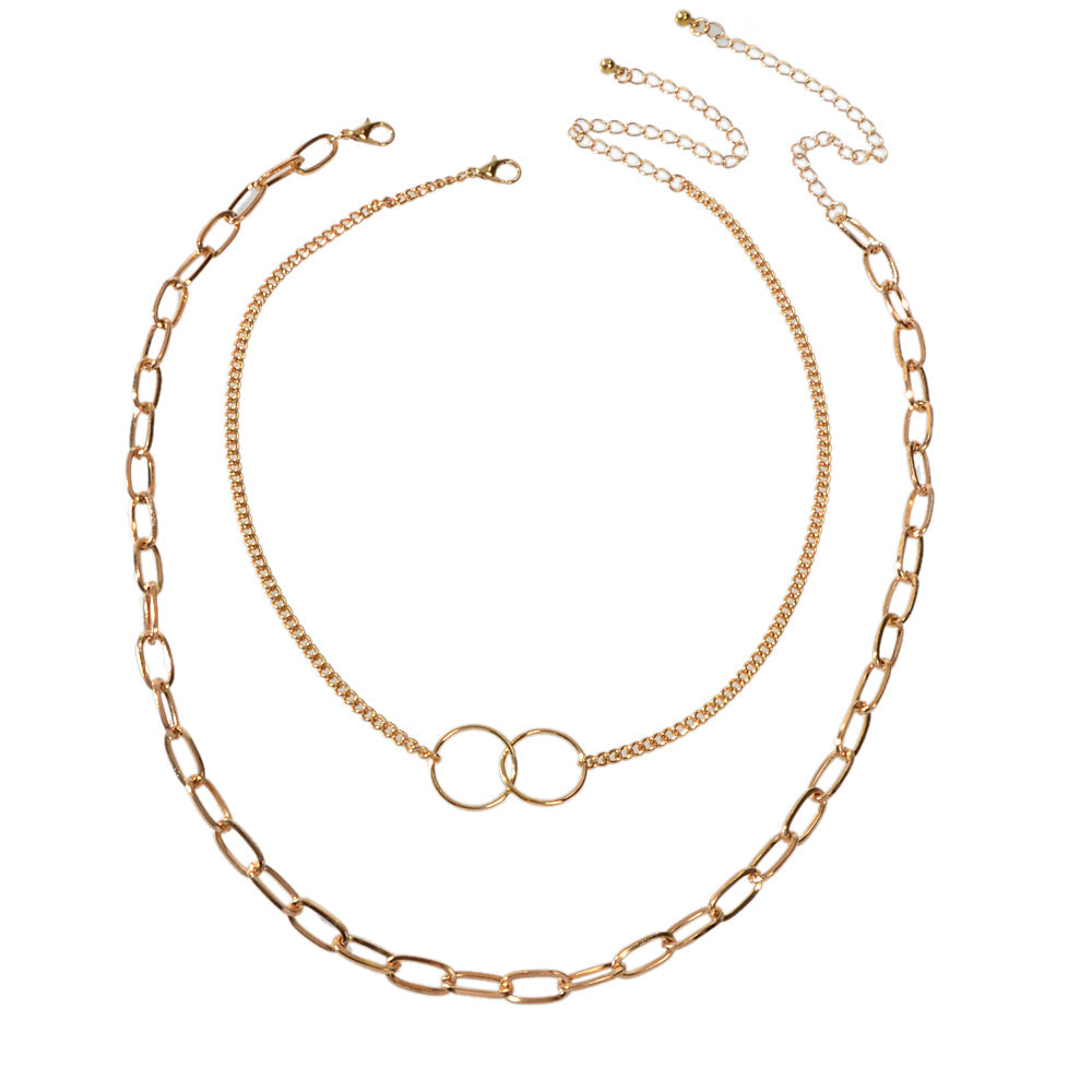 Punk Style 2 pcs Gold Chain Circle Pendant Necklace Wholesale Price Accessories-3