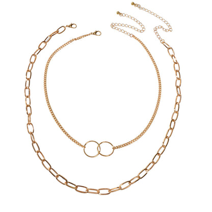 Punk Style 2 pcs Gold Chain Circle Pendant Necklace Wholesale Price Accessories-3