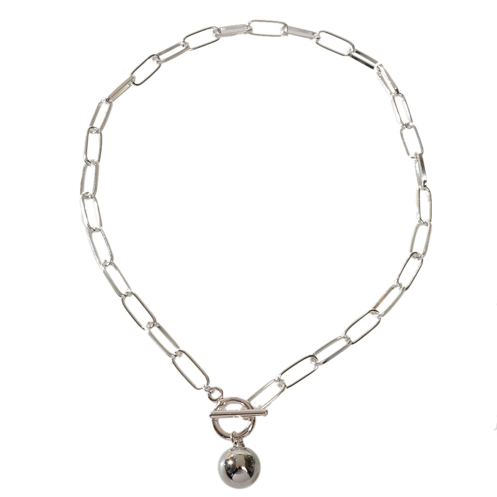 Female Thick Silver Chain Circle Bar Ball Pendant Necklace Punk Women Collar-4