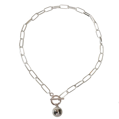 Female Thick Silver Chain Circle Bar Ball Pendant Necklace Punk Women Collar-4