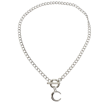 Punk Silver Chain Circle Bar Moon Pendant Necklace Party Decoration for Women-4