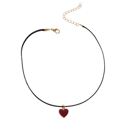 Fashion Jewellery Black Pu Leather Chain Red Heart Charm Women Choker Necklace-4