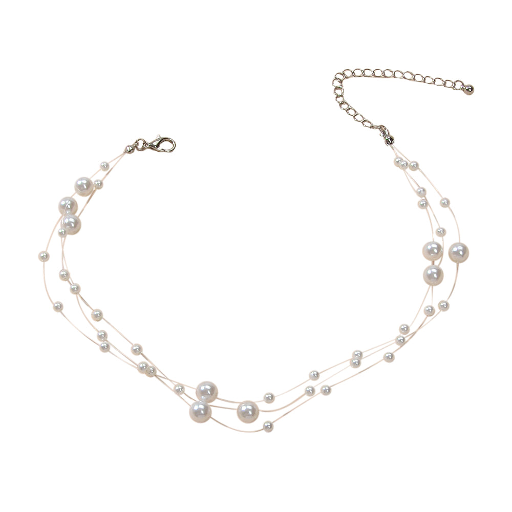 Handmade Multi-layer Chain Pearl String Choker Collar Necklace Women Accessory-4