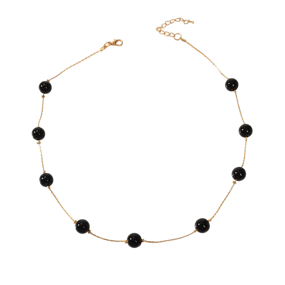 AU Post Fashion Accessories Black Beads Gold Chain Necklace Women Party Jewelry-4
