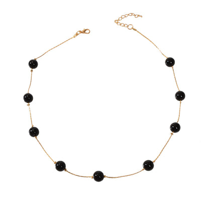 AU Post Fashion Accessories Black Beads Gold Chain Necklace Women Party Jewelry-4