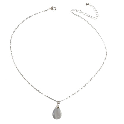 Textured Jewelry Silver Chain Opal Water Drop Charm Necklace Gift for Women Girl-3