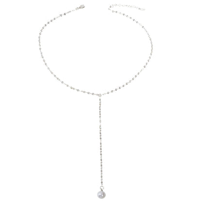 Pearl Silver Tone Long Chain Necklace Tassel Party Jewellery Women Accessories-4
