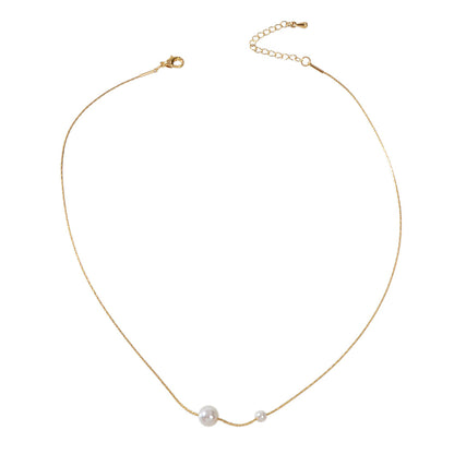 Fashion Pearl Decor Thin Gold Chain Necklace Bead Choker Collar Girl Teens Gift-4