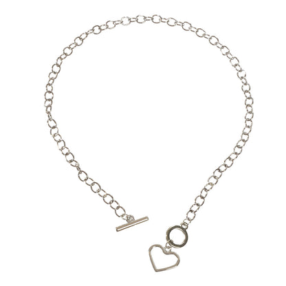 Minimalist Jewellery Silver Link Heart Pendant Necklace Women Punk Accessories-4