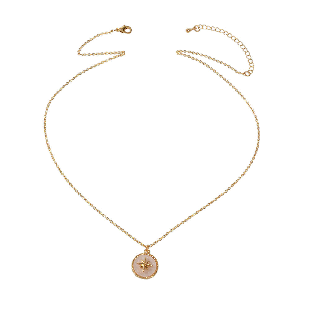 Gold Star White Round Charm Necklace Girl's Party Gift Starlights Disc Jewellery-4