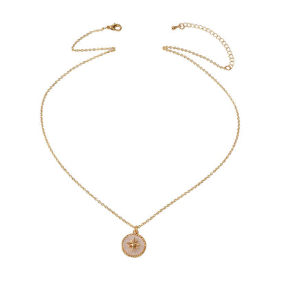 Gold Star White Round Charm Necklace Girl's Party Gift Starlights Disc Jewellery-4