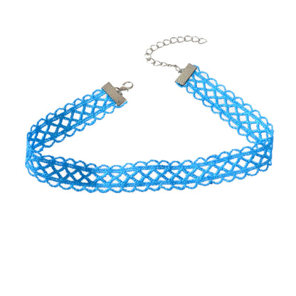 Gothic Punk 90s Blue Orange Lace Geometric Tattoo Choker Necklace Grunge Collar-5