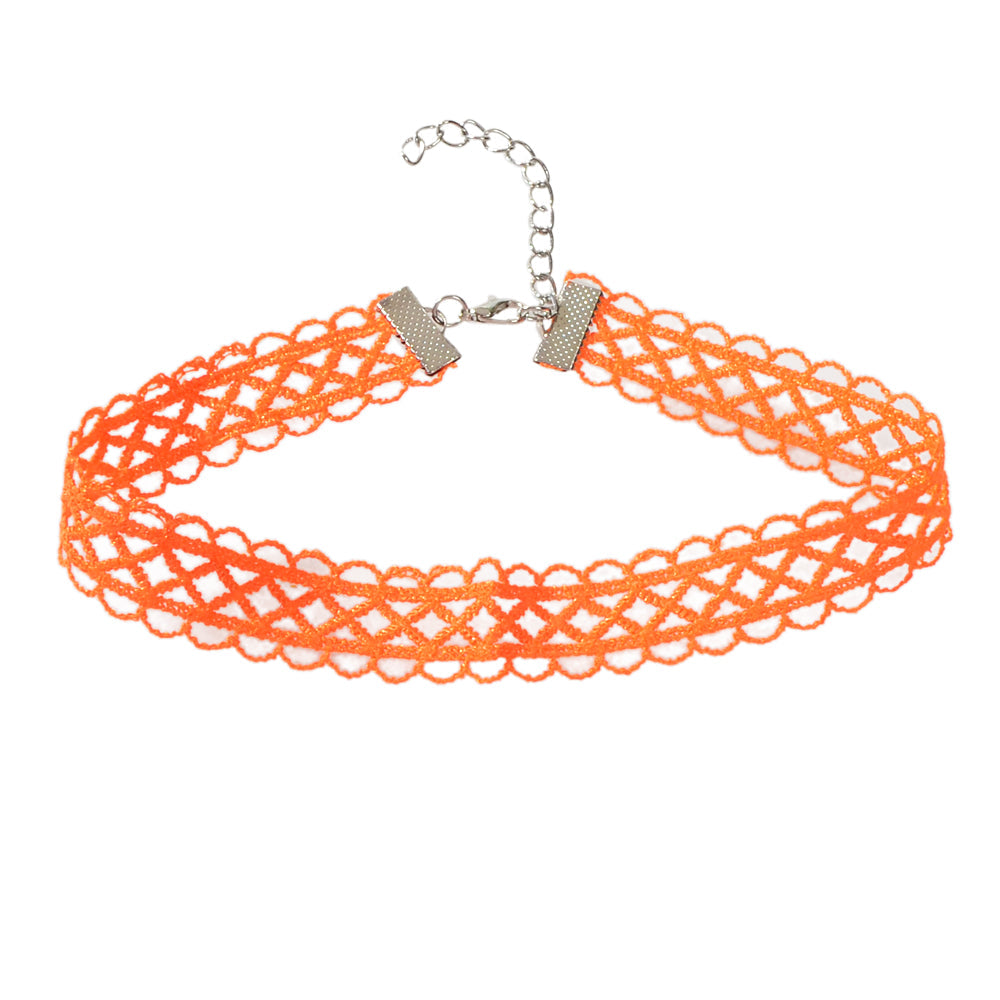 Gothic Punk 90s Blue Orange Lace Geometric Tattoo Choker Necklace Grunge Collar-3