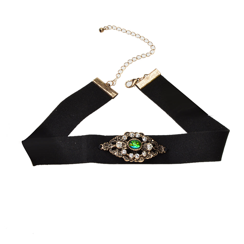 90s Retro Antique Gold Flower Black Velvet Tattoos Choker Necklace Gothic Collar-1