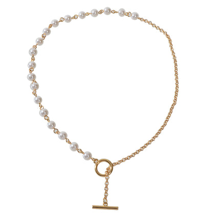 Ladies Jewelry Accessories Pearl Gold Chain Bar Charm Dangle Y Lariat Necklace-4