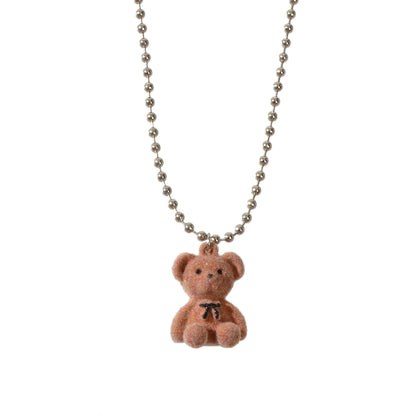 Silver Ball Chain Lovely 3D Brown Bear Charm Necklace Trendy Jewellery Accessory-4
