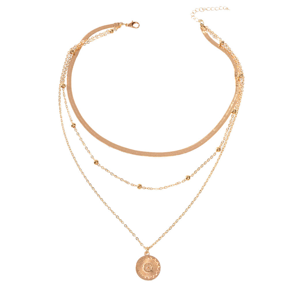 Boho Chic Jewelry Gold Silver Metal Multi-layer Chain Coin Disc Pendant Necklace-1