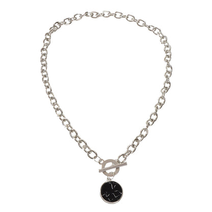 Punk Jewelry Chunky Silver Chain Black Marble Round Pendant Necklace Accessories-4