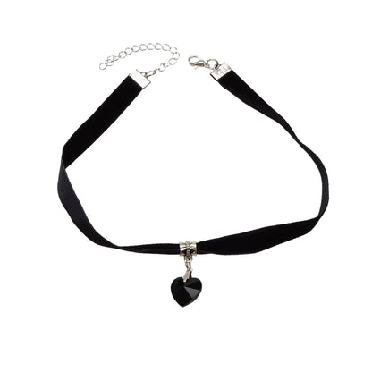 Gothic Style Black Velvet Choker Heart Charm Necklace Punk Halloween Accessories-1