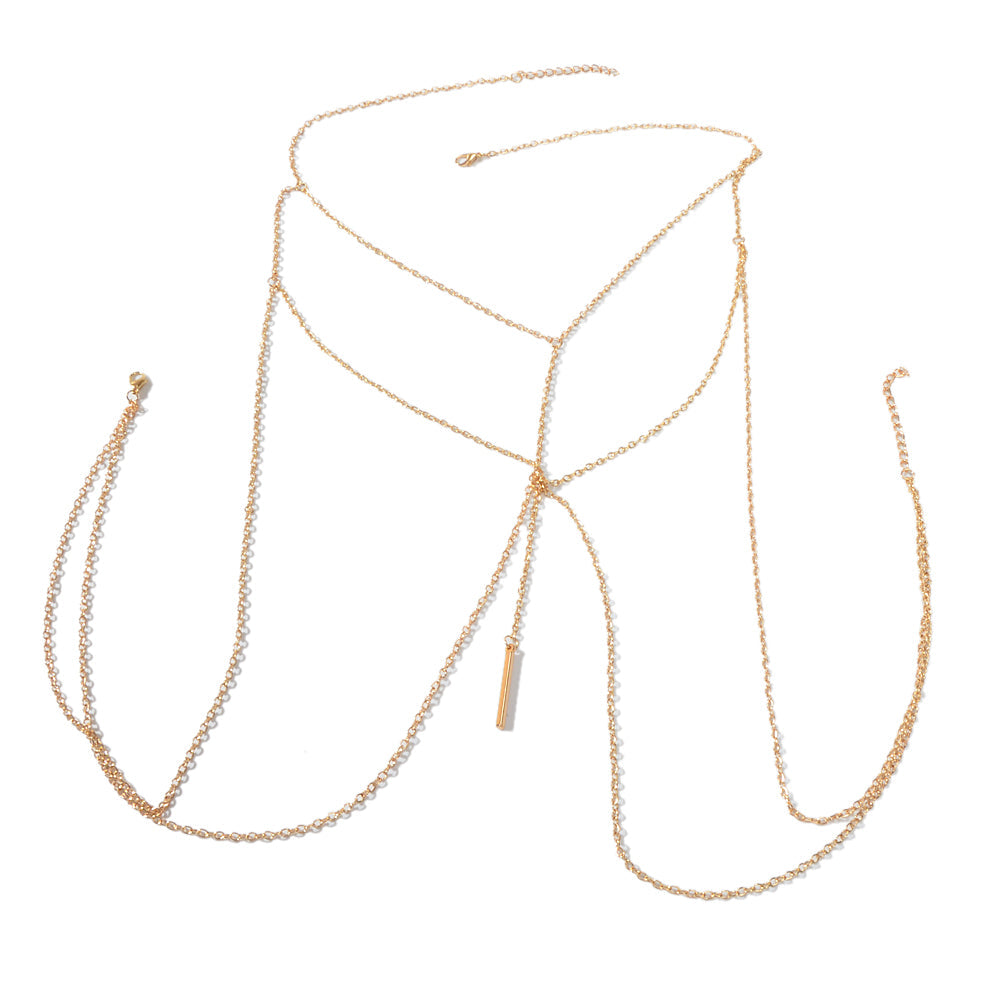 Sexy Gold Bikini Beach Body Chain Layered Chest Harness Belly Waist Jewellery-4