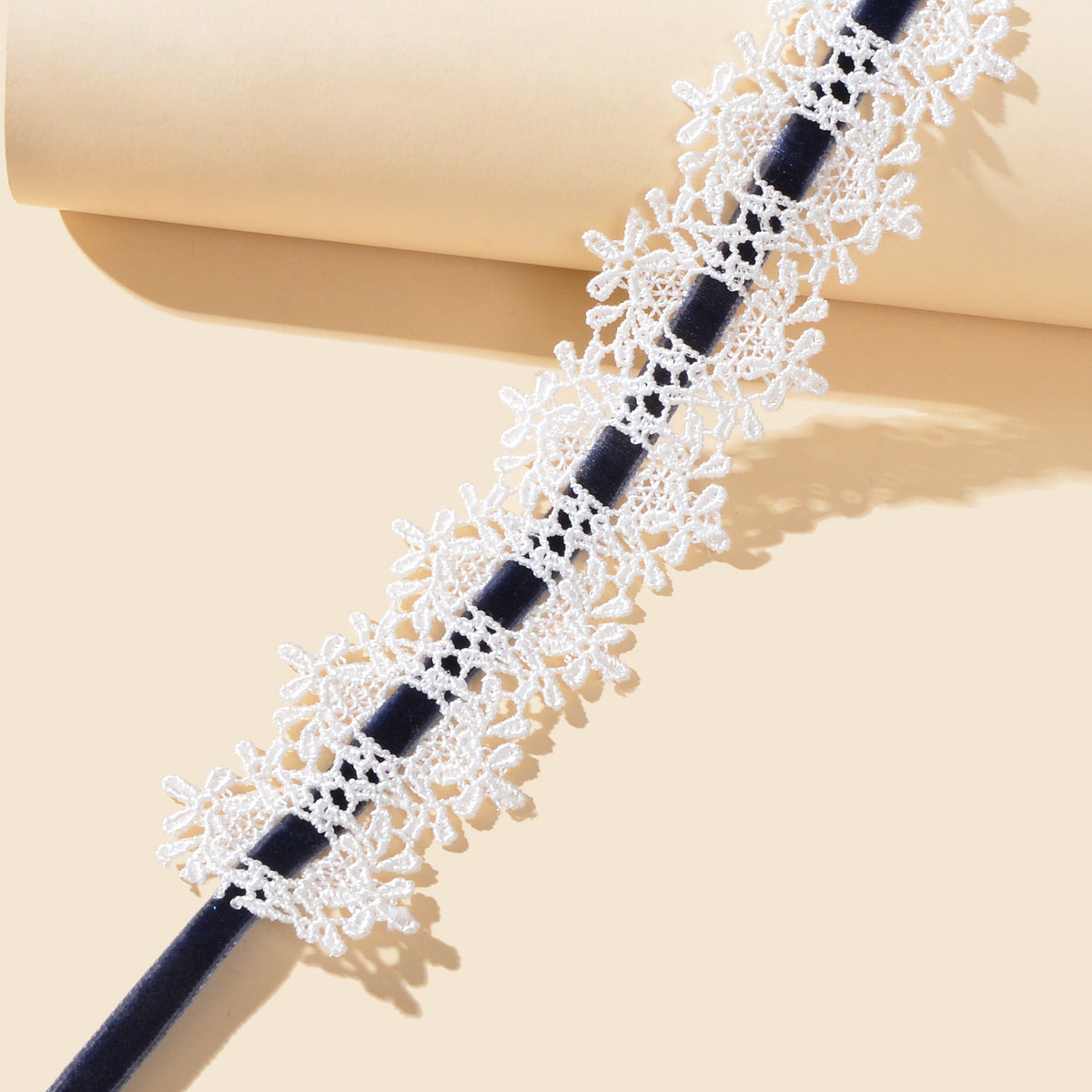 Vintage White Lace Choker Long Grey Velvet Tied Festival Party Choker Necklace-1