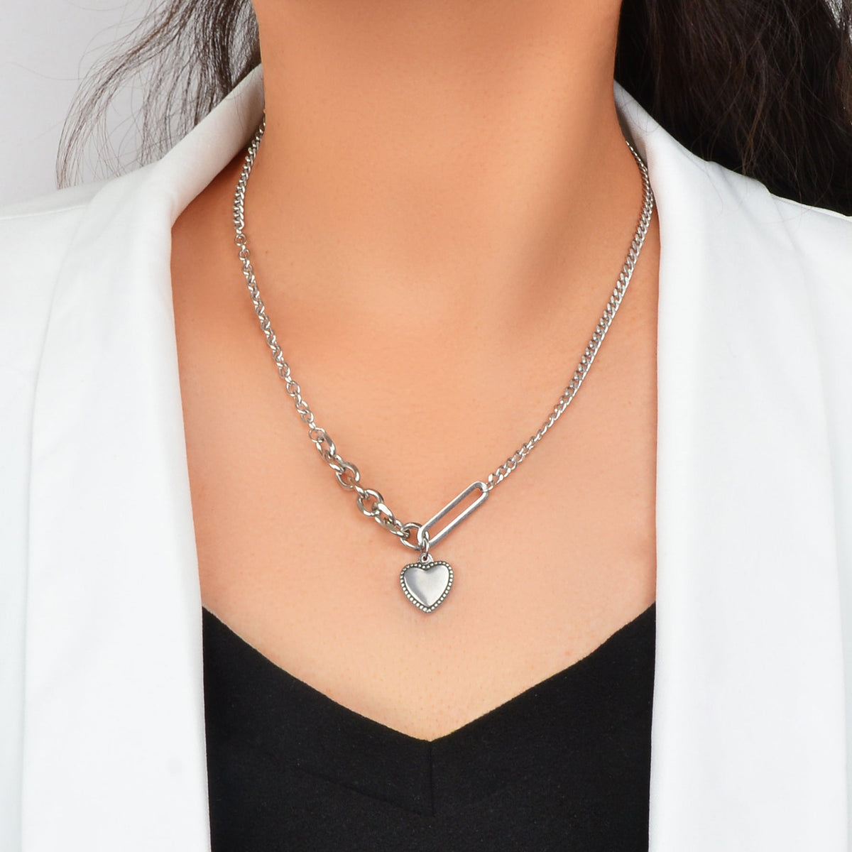 Fashion Party Decoration Multiple Silver Chain Love Heart Charm Trendy Necklace-0