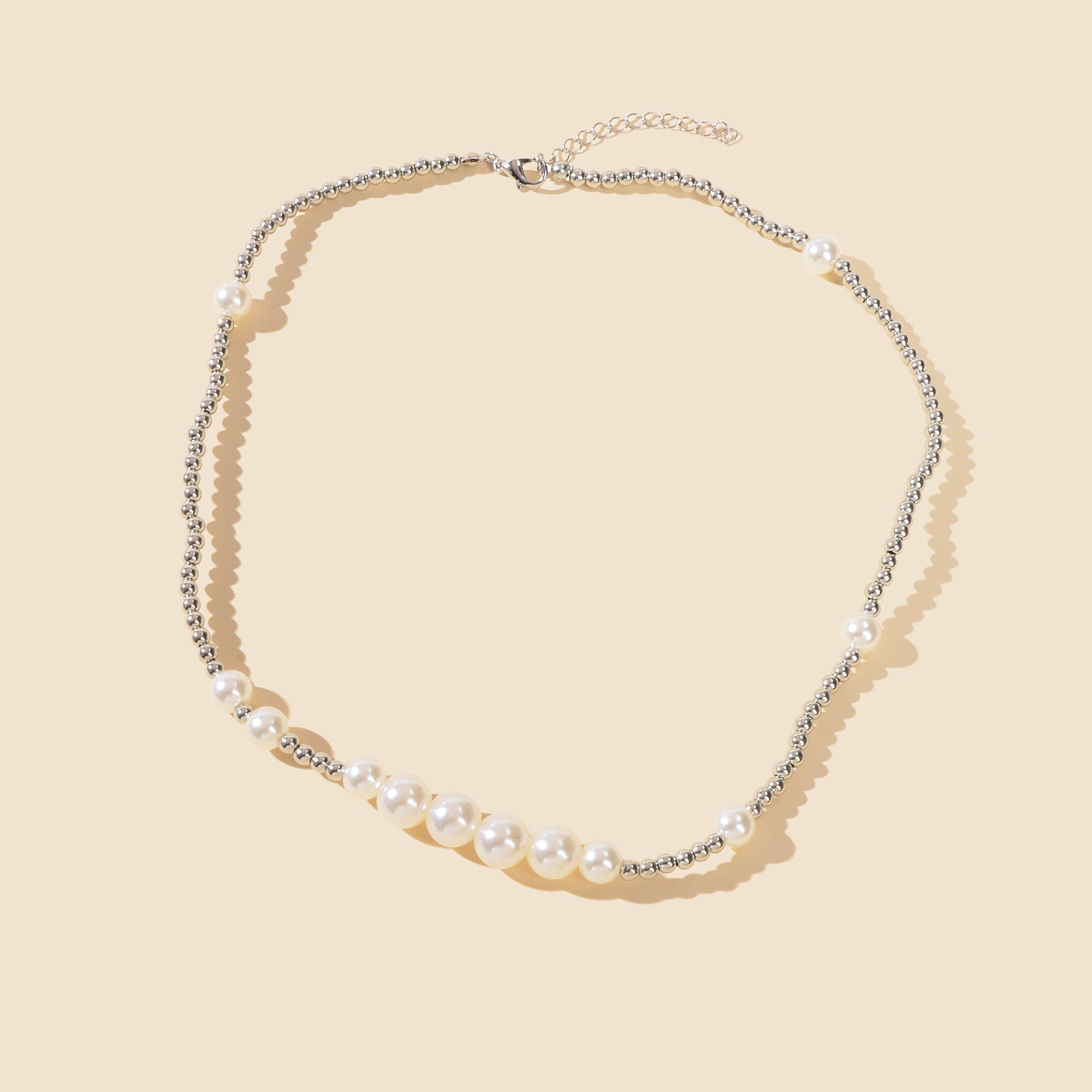 Trendy Jewellery Clavicle Silver Pearl Strand Seed Beads Collar Choker Necklace-2