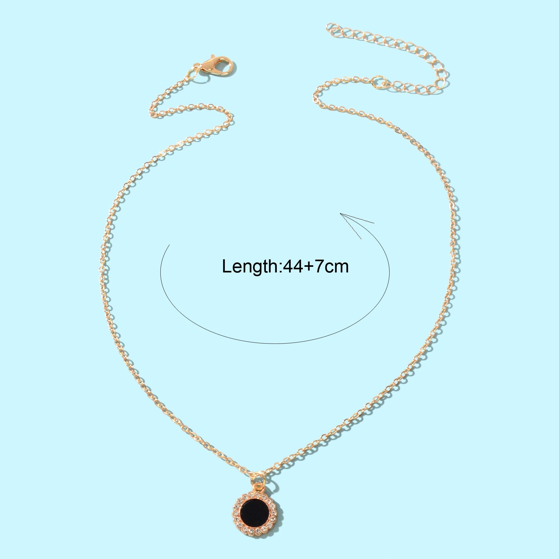 Golden Chain Rhinestone Decor Black Round Pendant Necklace Anniversary Jewelry-2
