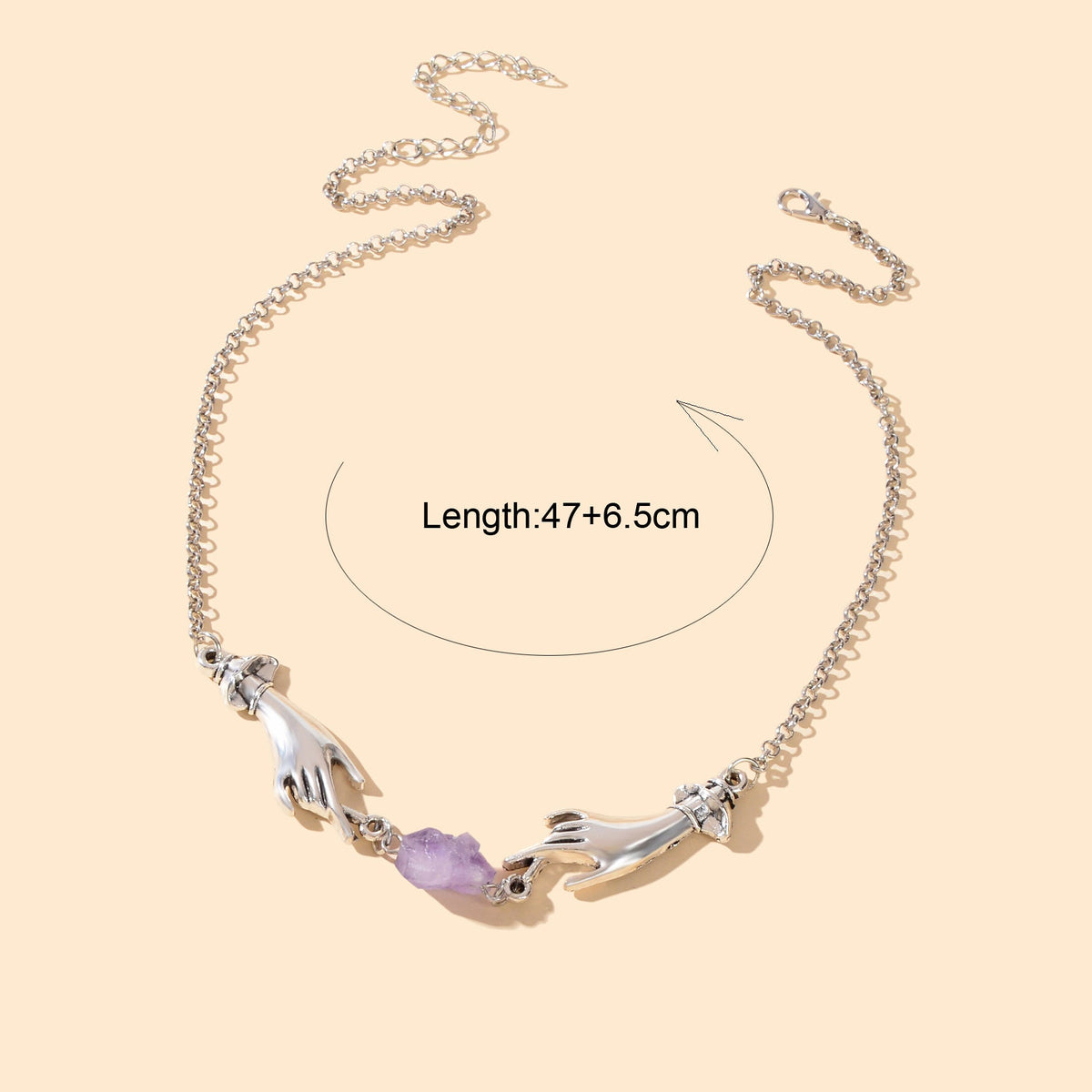 Personality Silvery Chain Witch Hand Purple Stone Pendant Necklace Halloween Costume Party Cosplay Jewelry-2
