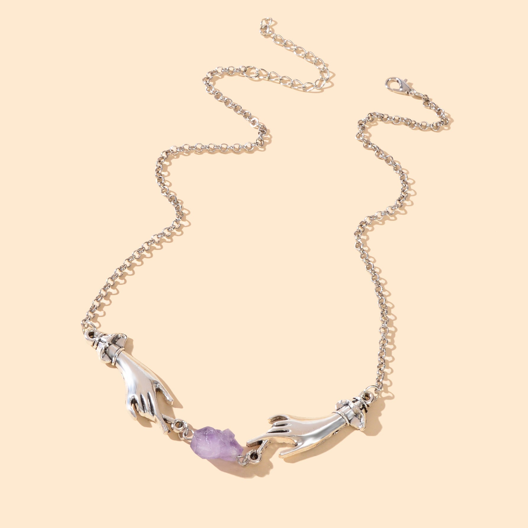 Personality Silvery Chain Witch Hand Purple Stone Pendant Necklace Halloween Costume Party Cosplay Jewelry-3