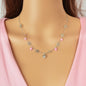 Gift Jewelry Pink Beads Decor Silvery Chain Heart Pendant Necklace Fashion Accessories-0