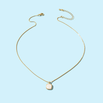 Stylish Jewelry Golden Chain White Square Pendant Necklace for Women Fashion Accessories-1