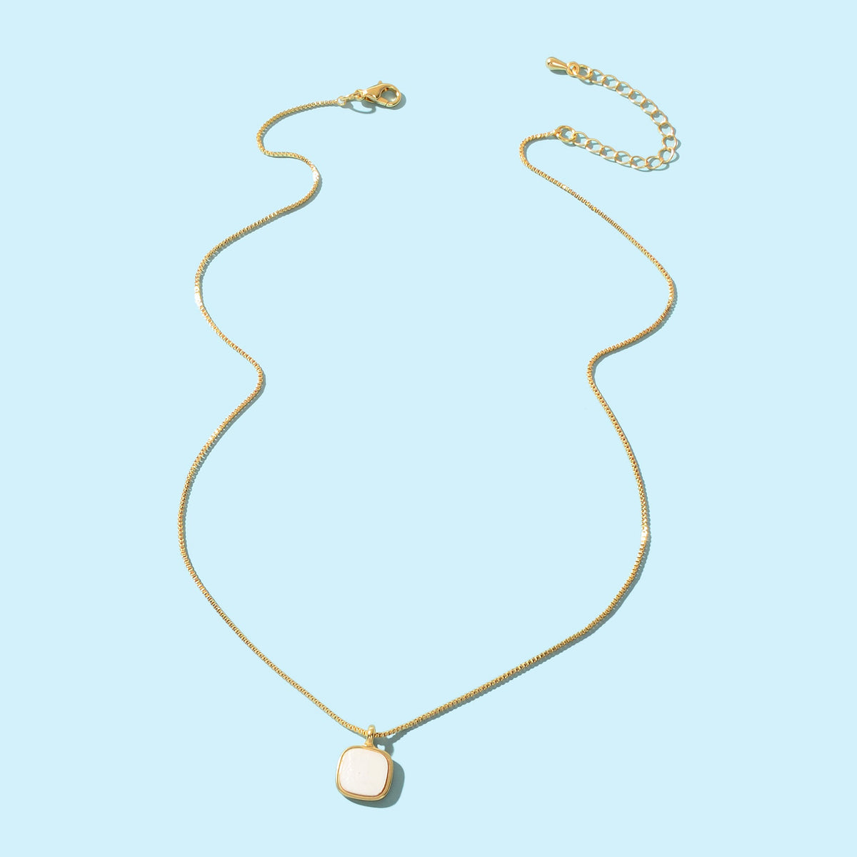 Stylish Jewelry Golden Chain White Square Pendant Necklace for Women Fashion Accessories-3
