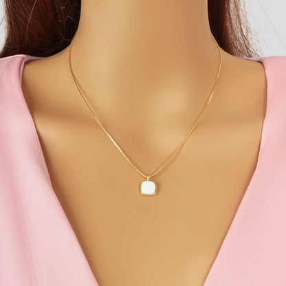 Stylish Jewelry Golden Chain White Square Pendant Necklace for Women Fashion Accessories-0