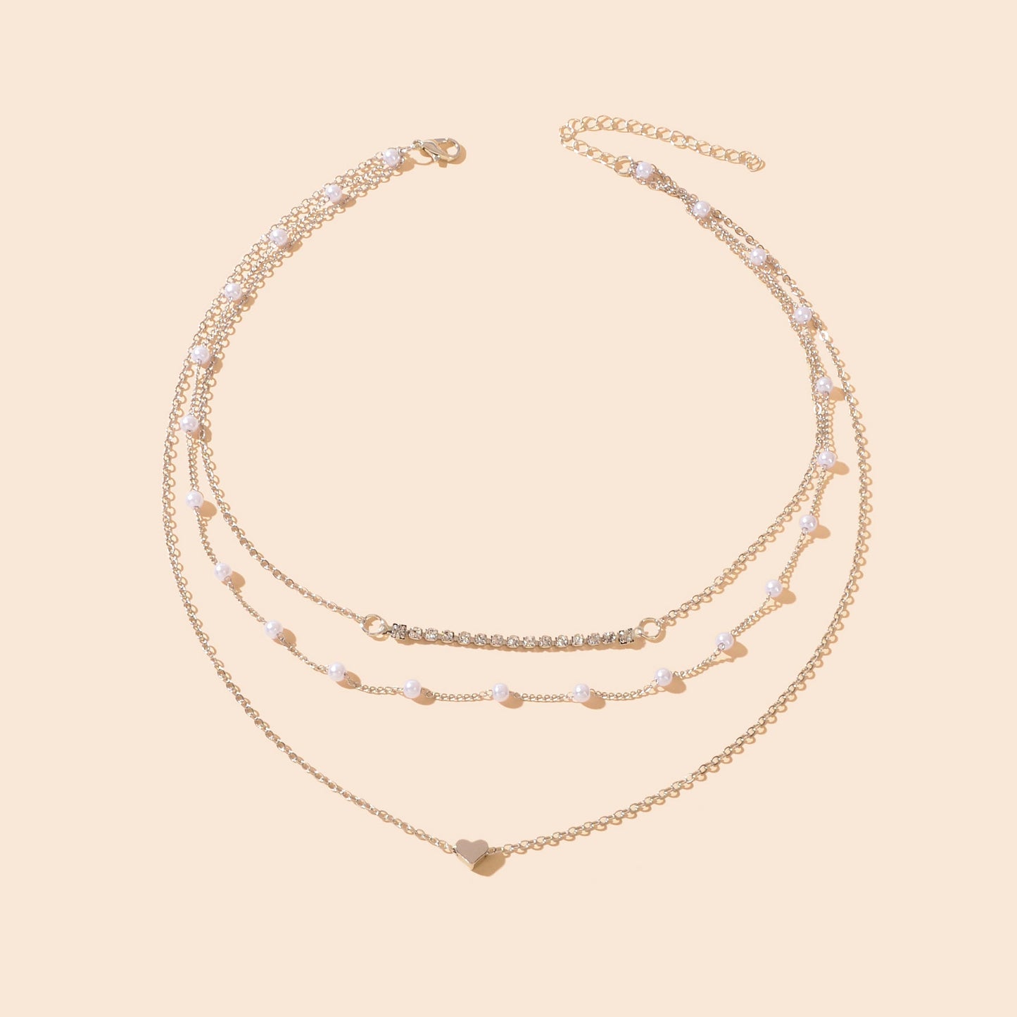 Imitation Pearl Rhinestone Decor Silvery Layered Chain Collar Necklace Party Prom Jewelry-1