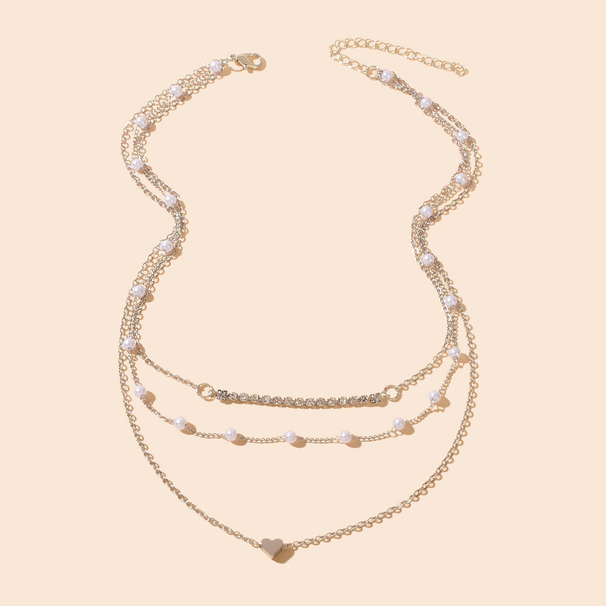 Imitation Pearl Rhinestone Decor Silvery Layered Chain Collar Necklace Party Prom Jewelry-2