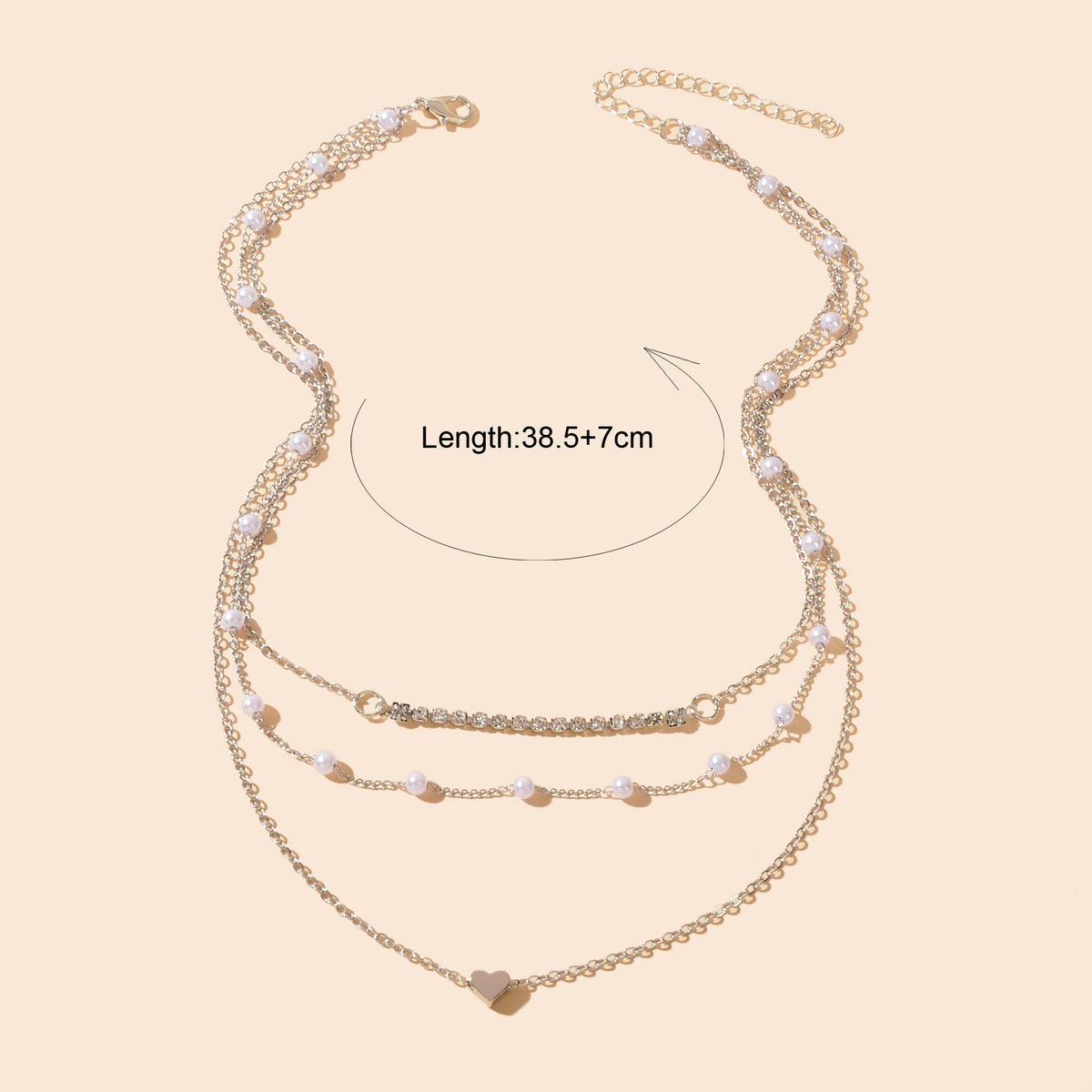 Imitation Pearl Rhinestone Decor Silvery Layered Chain Collar Necklace Party Prom Jewelry-3