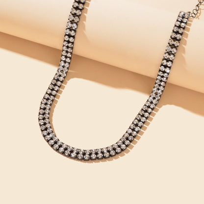Luxurious Black Rhinestone Collar Choker Necklace Minimalist Style Jewelry-4