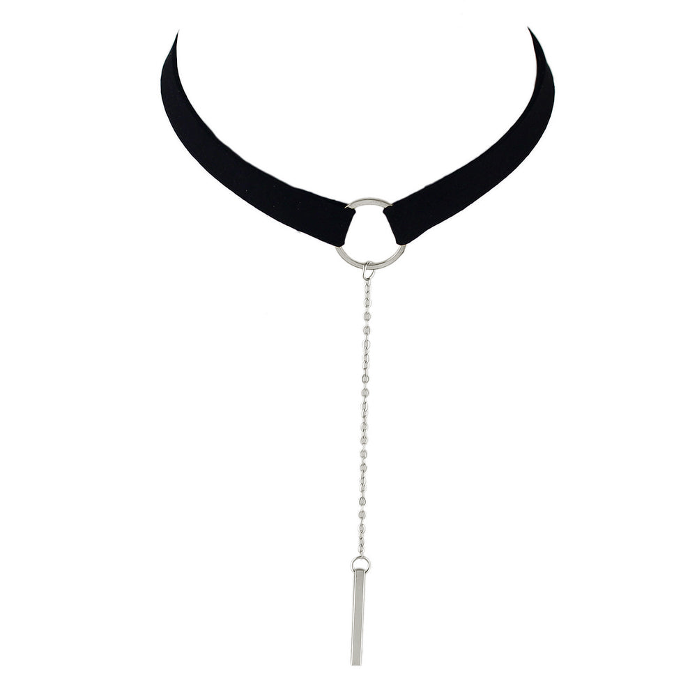 Gothic Punk 90s Black Leather Choker Bar Tattoo Choker Necklace Grunge Collar-4