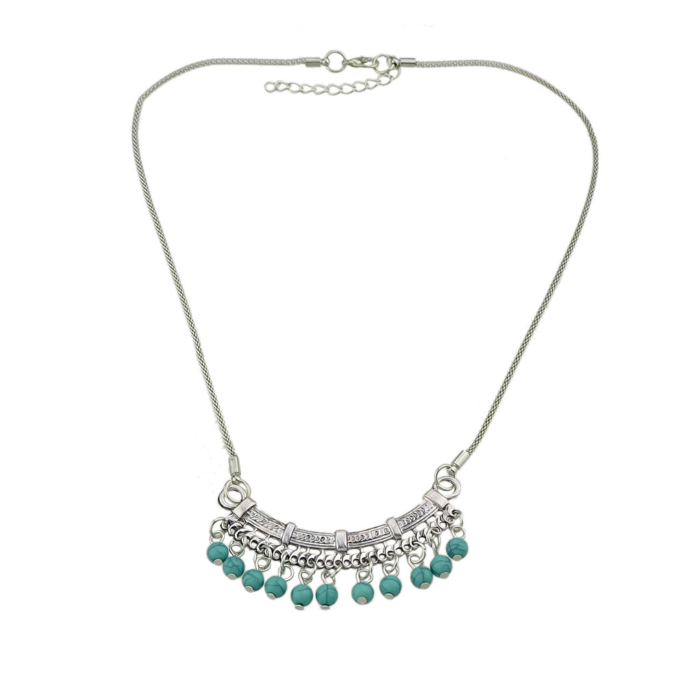 Tribal Ethnic Antique Silver Chain Turquoise Bead Bib Necklace Boho Blue Jewelry-3