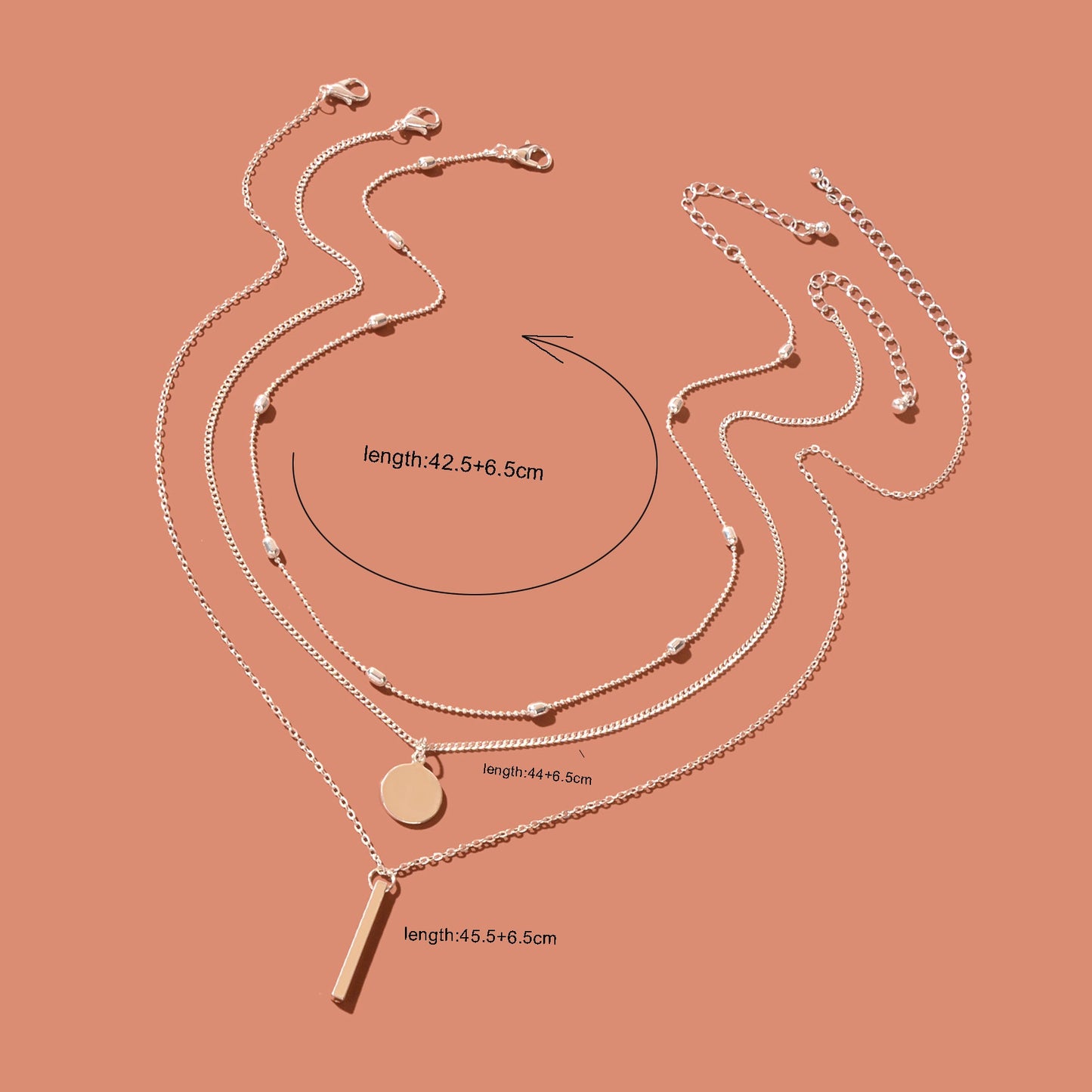 Triple-Layer Necklace with Round Pendant Charms Versatile and Stylish Jewellery-4