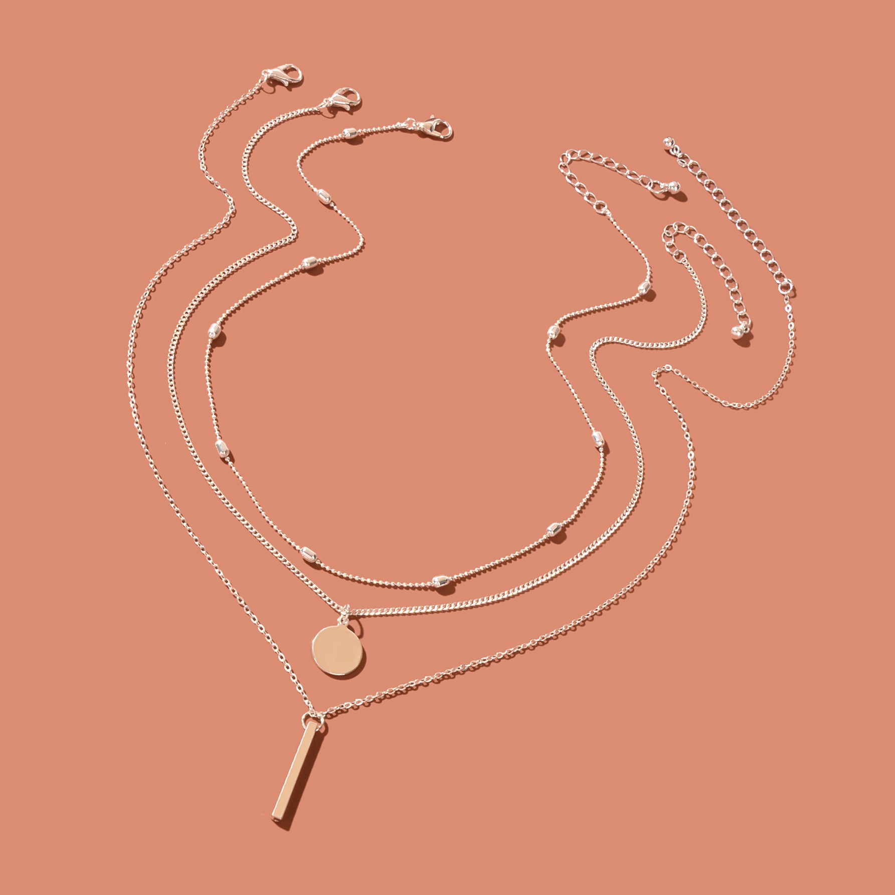 Triple-Layer Necklace with Round Pendant Charms Versatile and Stylish Jewellery-3