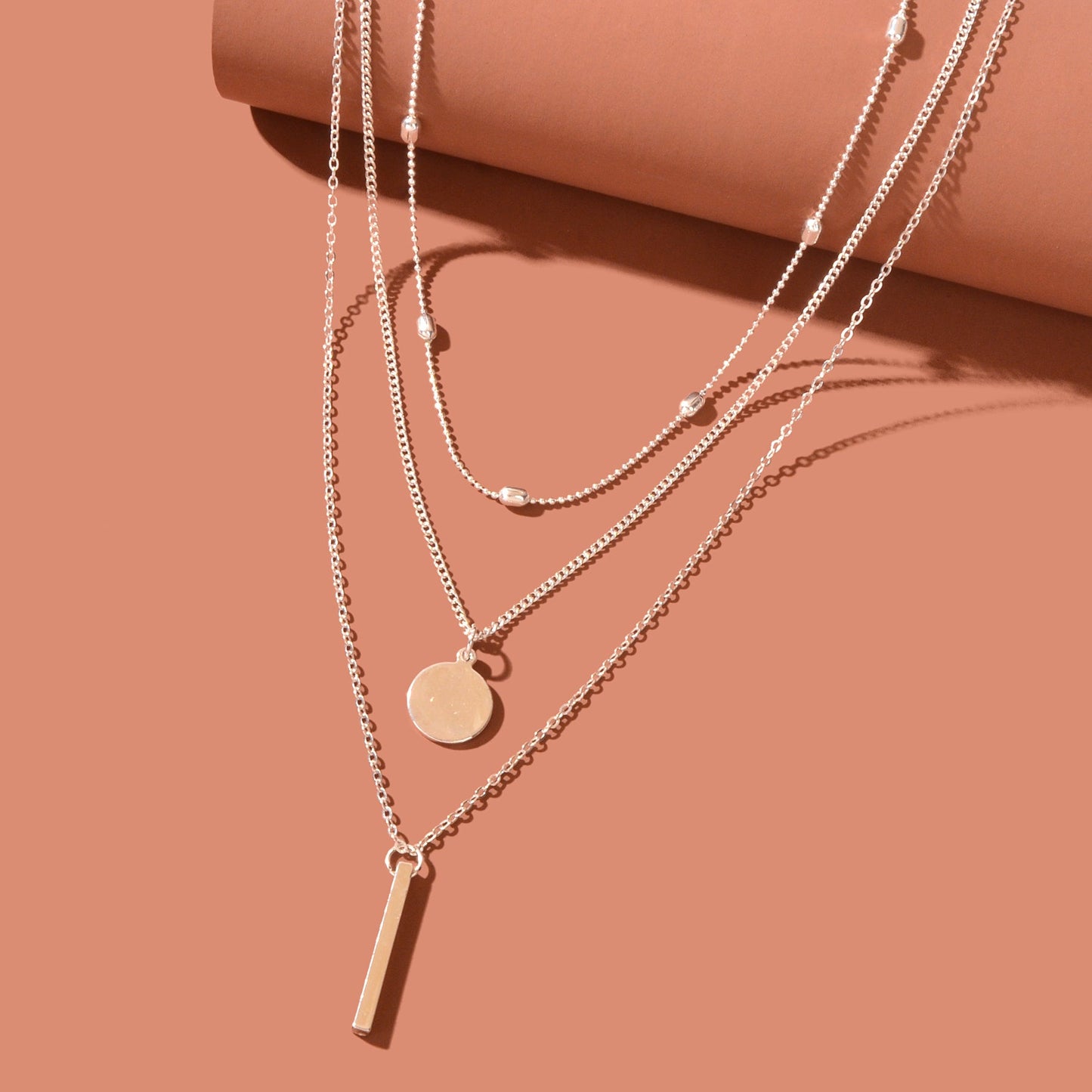 Triple-Layer Necklace with Round Pendant Charms Versatile and Stylish Jewellery-1